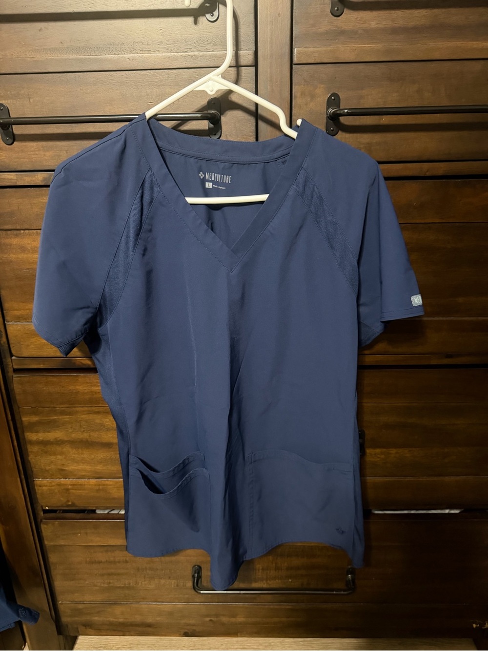 Med Couture Women's Navy V-Neck Short Sleeve Scrub Top